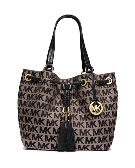 michael kors signature fringe tassel jacquard gathered tote|michael kors tote bags.